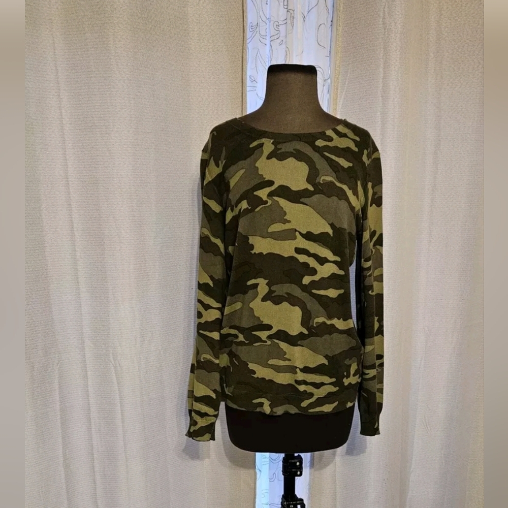 J.Crew Teddie Camo Jenna Green Military Casual Thermal Warm Sweater L